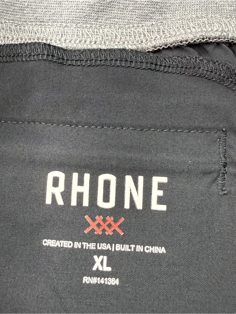 Rhone Bullit OG Men's XL Black Athletic Shorts with Gray Elastic Waistband 7”